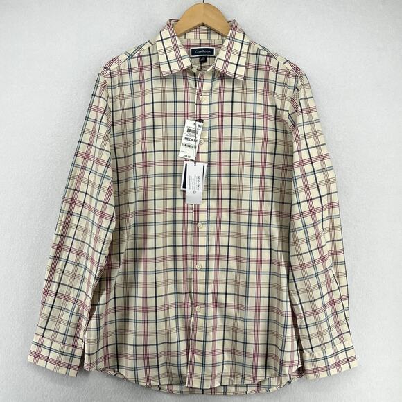 CLUB ROOM Shirt Mens M Palermo Plaid Button Up Refined Woven Winter Ivory NEW - Picture 2 of 16